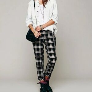 Free People Crinkle Plad Peg Trousers